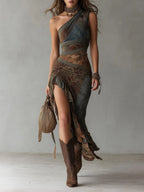Vestido Asimétrico Boho Elegante con Abertura para Mujer