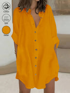 Vestido casual de mujer 100% con cuello y botones, camisa de primavera verano para trabajo diario, fácil, color liso, manga 3/4, vestido corto