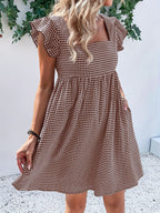 Vestido de Mujer, Vestido Corto con Cuello Cuadrado y Diseño de Cubierta a Cuadros para Vacaciones y Playa