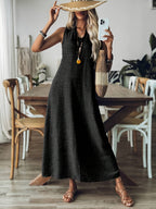 Vestido Largo Sin Mangas Terracota Casual Elegante de Lino Suelto para Verano Mujer