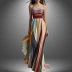 Asia | Vestido largo de Mujer sin tirantes, colorido y plisado
