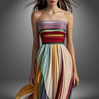 Asia | Vestido largo de Mujer sin tirantes, colorido y plisado