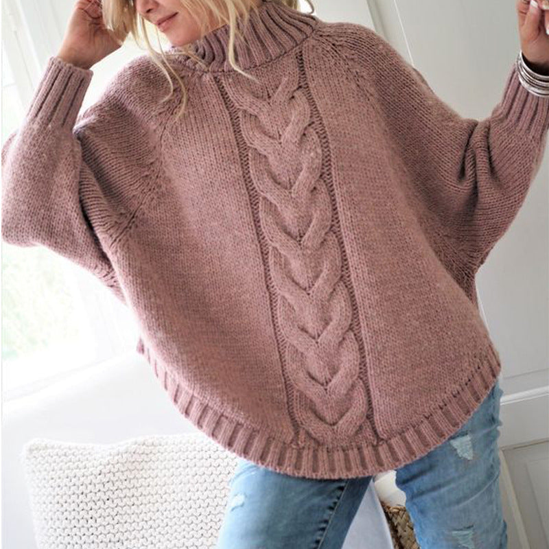 Women's Cable Knit Turtleneck Jumper Oversized Fit