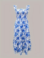 Vestido Maxi Casual Boho Chic con Escote Cuadrado y Falda Fluida Mujer