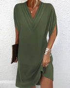 Elegantes, einfarbiges Kleid mit Schlitzärmeln
