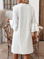 Vestido corto casual de mujer de color liso con mangas acampanadas, vestido de verano, vestido de playa, atuendo de vacaciones, vestido blanco de mujer, vestido, vestido blanco de estilo bohemio, vestido casual blanco, vestido 100 % puro de mujer, vestido