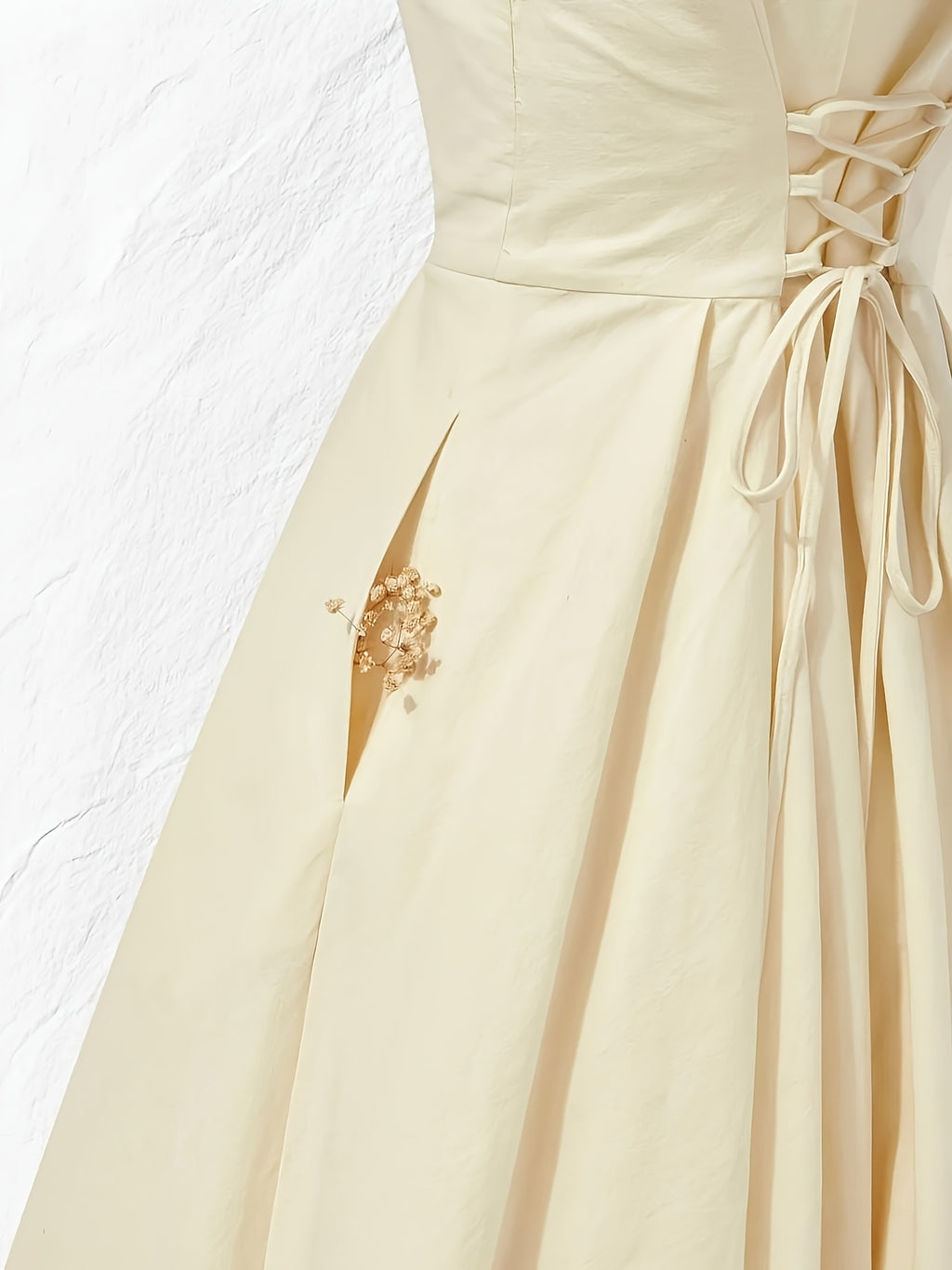 Vestido Midi Elegante Beige Marfil Corte Amplio para Fiesta, Boda y Eventos Formales