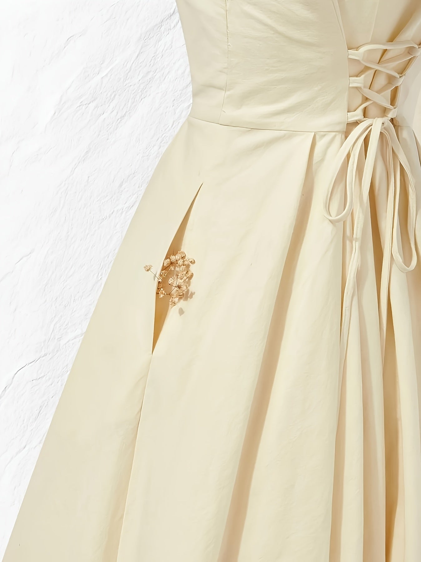 Vestido Midi Elegante Beige Marfil Corte Amplio para Fiesta, Boda y Eventos Formales
