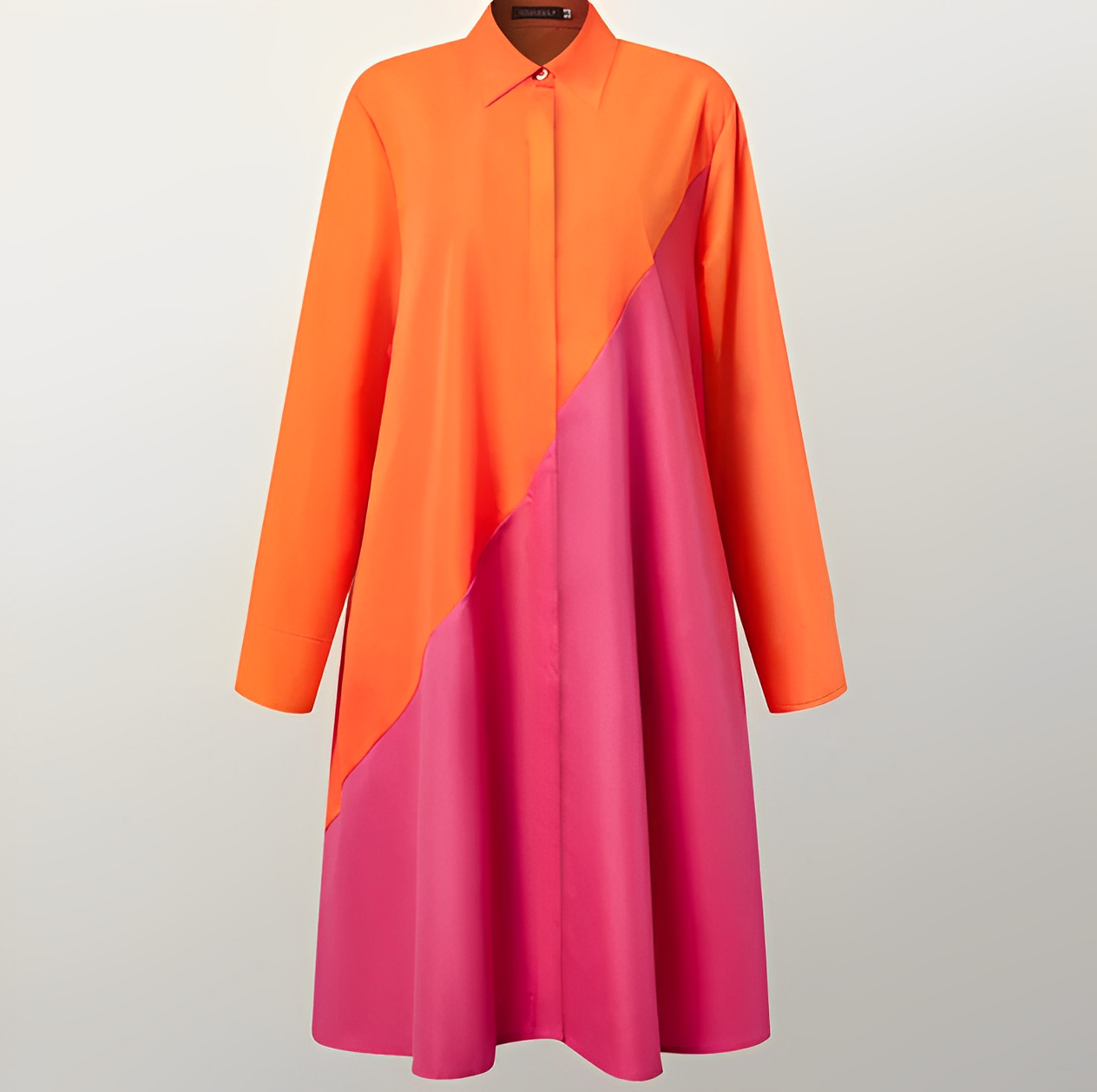 Vestido Camisero Midi de Corte Holgado con Bolsillos