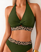Bikini Gerippt Leopard Farbblock