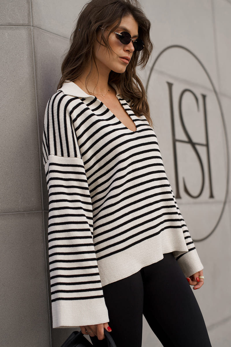 Drune | Cozy striped knitted turtleneck sweater