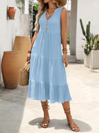 Vestido Femenino Midi Casual sin Mangas para Verano Azul