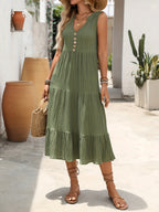 Vestido Femenino Midi Casual sin Mangas para Verano Azul
