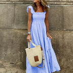 Vestido Maxi Casual Boho Chic con Escote Cuadrado y Falda Fluida Mujer