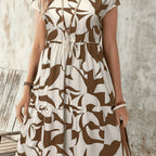 Vestido mini de mujer con cuello redondo casual de manga corta y estampado geométrico, primavera verano, ropa de mujer estilo bohemio
