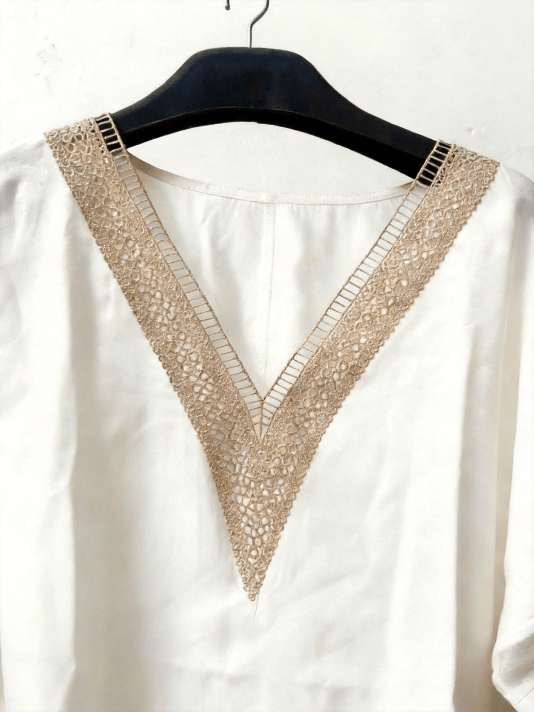 Conjunto Mujer Blanco de Lino con Escote V Bordado y Pantalón Palazzo Casual Elegante Resort