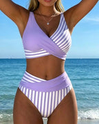 Bikini Gekreuzte Streifen Bedruckt