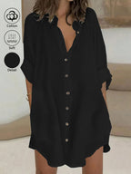 Vestido casual de mujer 100% con cuello y botones, camisa de primavera verano para trabajo diario, fácil, color liso, manga 3/4, vestido corto