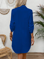 Vestido casual de mujer 100% con cuello y botones, camisa de primavera verano para trabajo diario, fácil, color liso, manga 3/4, vestido corto