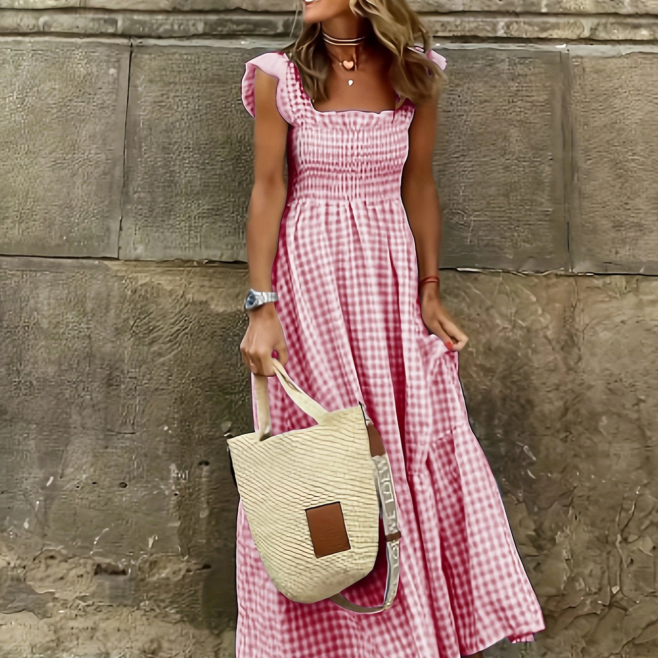 Vestido Maxi Casual Boho Chic con Escote Cuadrado y Falda Fluida Mujer