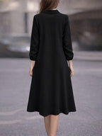 Vestido Midi Camisero Manga Larga Elegante para Oficina y Uso Casual