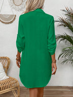 Vestido casual de mujer 100% con cuello y botones, camisa de primavera verano para trabajo diario, fácil, color liso, manga 3/4, vestido corto