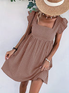Vestido de Mujer, Vestido Corto con Cuello Cuadrado y Diseño de Cubierta a Cuadros para Vacaciones y Playa