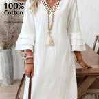 Vestido corto casual de mujer de color liso con mangas acampanadas, vestido de verano, vestido de playa, atuendo de vacaciones, vestido blanco de mujer, vestido, vestido blanco de estilo bohemio, vestido casual blanco, vestido 100 % puro de mujer, vestido