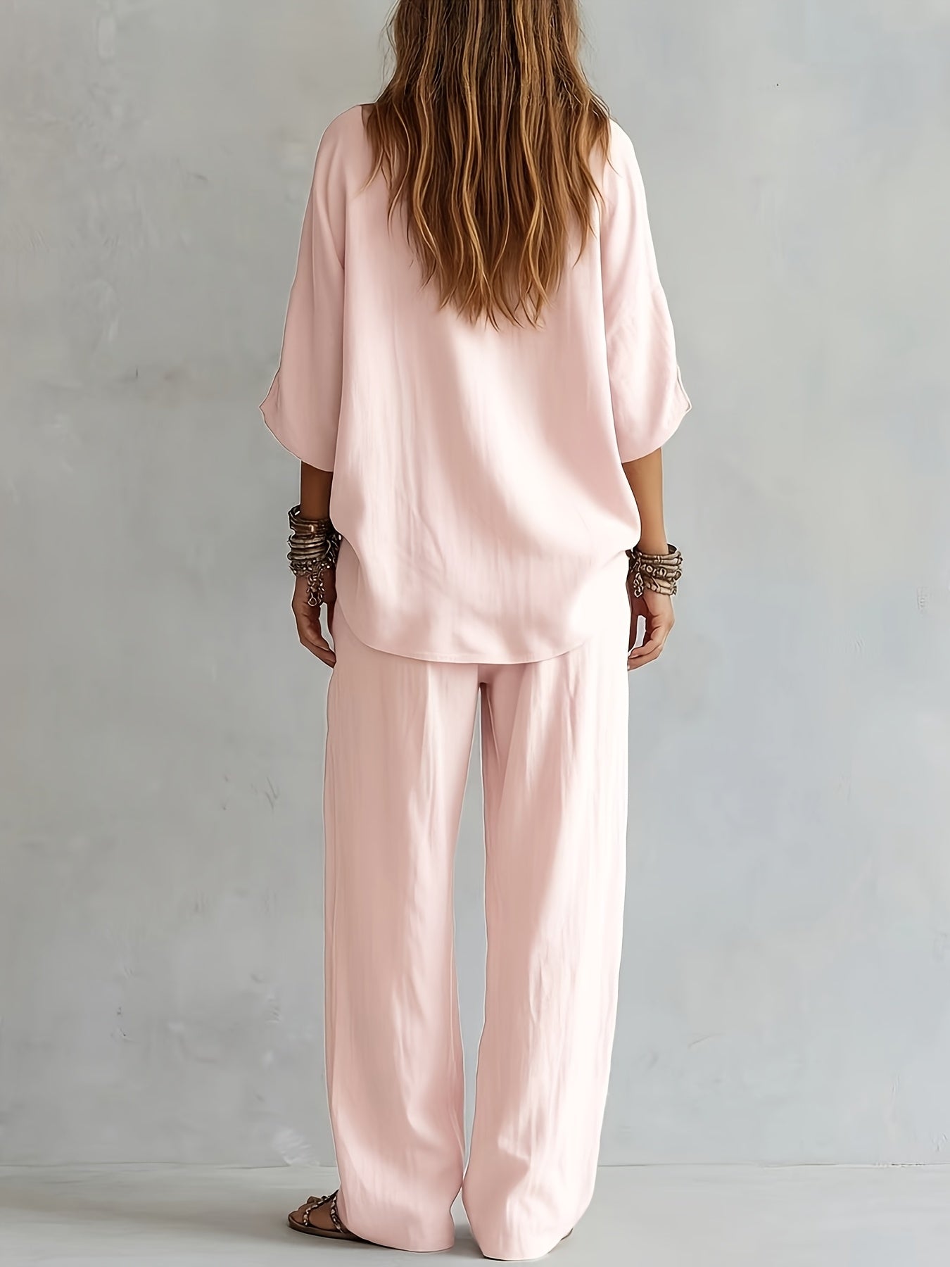 Conjunto Mujer Blusa de Hombros Descubiertos y Pantalón Amplio Estilo Boho Chic para Verano y Vacaciones