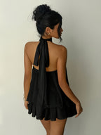 Nuevo Vestido Irregular Multicapa para Mujer de Color Sólido con Cuello Halter Anudado y Cuello Alto Pequeño, Moderno y Elegante para Ir al Trabajo, Salir, Citas, Fiestas, Tendencias Urbanas, Té Casual de la Tarde, Ropa Diaria, Falda Corta, Vestido de Dam