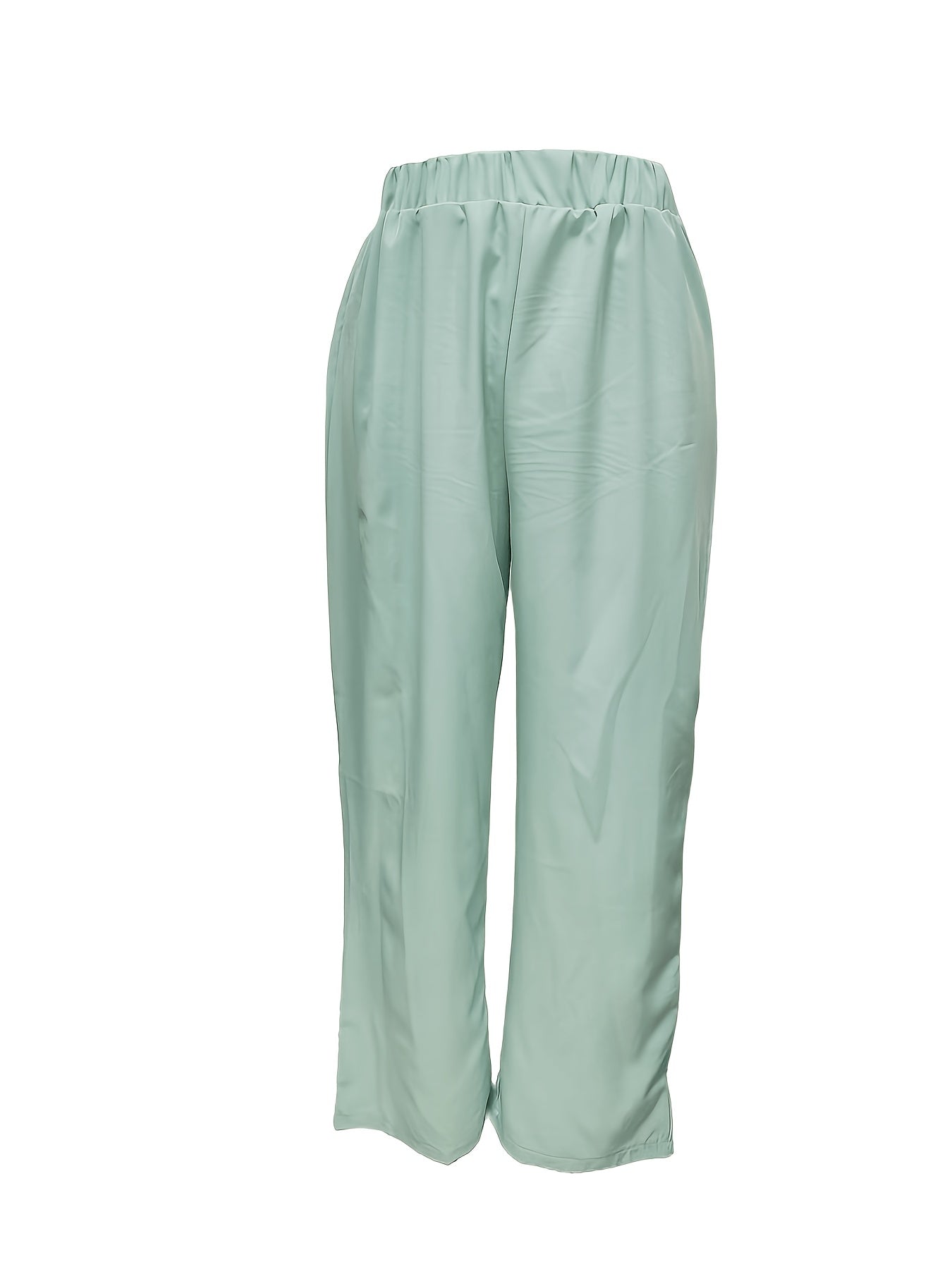 Conjunto 2 Piezas Verde Menta Blusa Floral Manga 3/4 y Pantalón Palazzo Casual Elegante Mujer