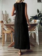 Vestido Largo Sin Mangas Terracota Casual Elegante de Lino Suelto para Verano Mujer