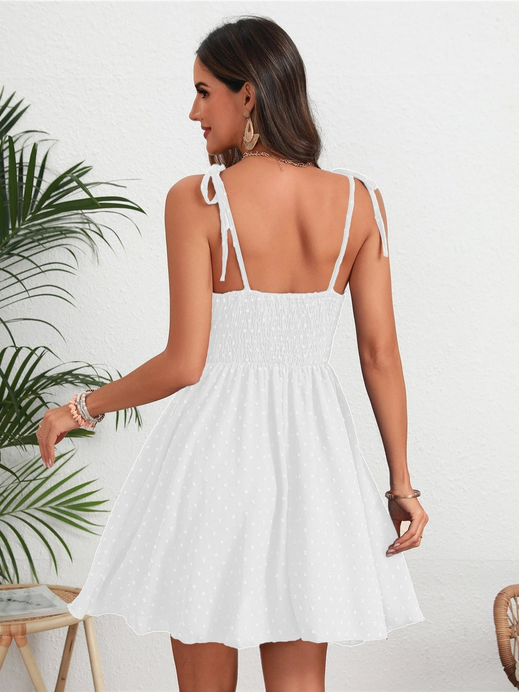 Vestido corto con tirantes finos para mujeres, vestido sin espalda con estampado de lunares, ropa casual para uso diario, vacaciones, fiestas