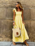 Vestido Maxi Casual Boho Chic con Escote Cuadrado y Falda Fluida Mujer
