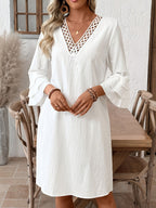 Vestido corto casual de mujer de color liso con mangas acampanadas, vestido de verano, vestido de playa, atuendo de vacaciones, vestido blanco de mujer, vestido, vestido blanco de estilo bohemio, vestido casual blanco, vestido 100 % puro de mujer, vestido