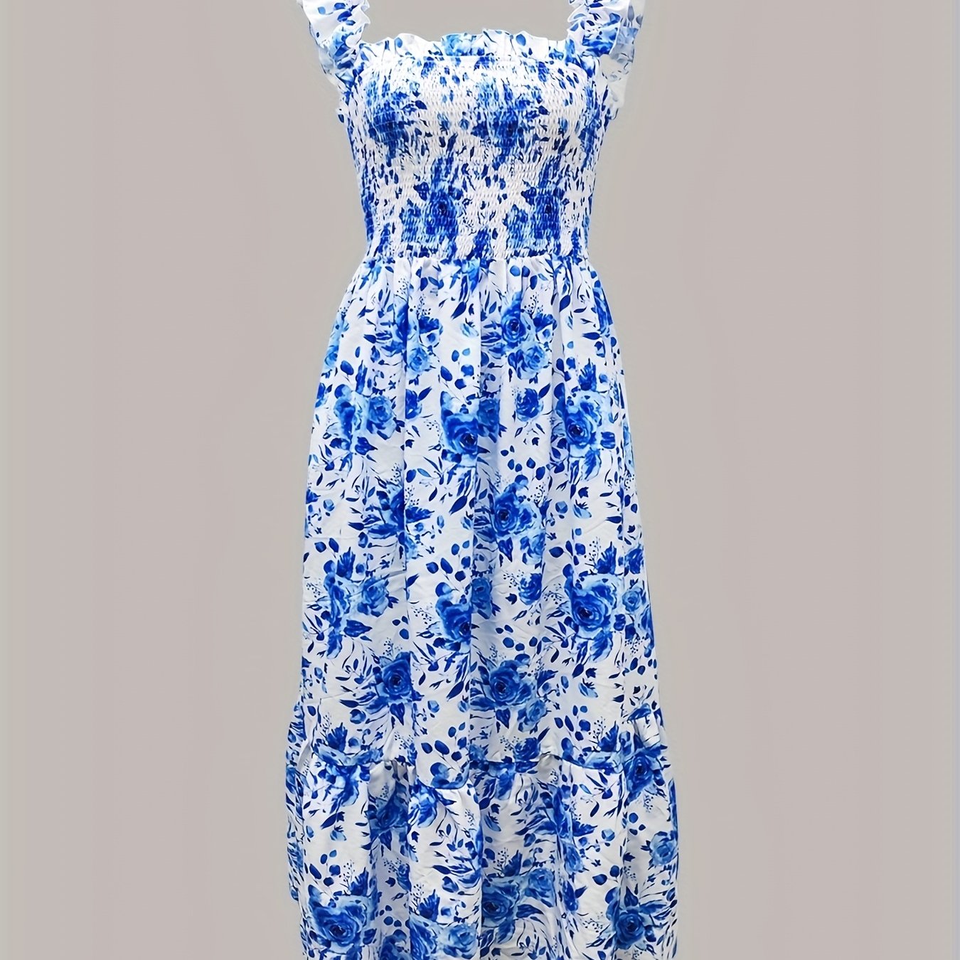 Vestido Maxi Casual Boho Chic con Escote Cuadrado y Falda Fluida Mujer