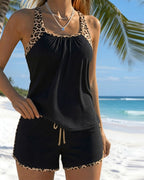 Tankini Leopardenmuster Gerippt Kordelzug
