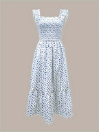 Vestido Maxi Casual Boho Chic con Escote Cuadrado y Falda Fluida Mujer