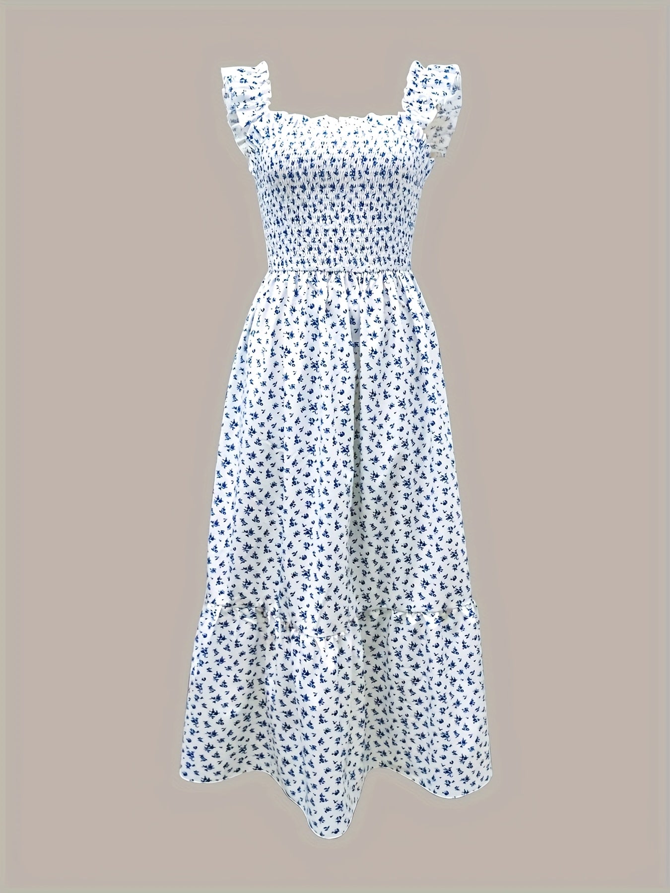 Vestido Maxi Casual Boho Chic con Escote Cuadrado y Falda Fluida Mujer