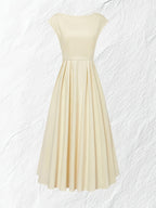 Vestido Midi Elegante Beige Marfil Corte Amplio para Fiesta, Boda y Eventos Formales