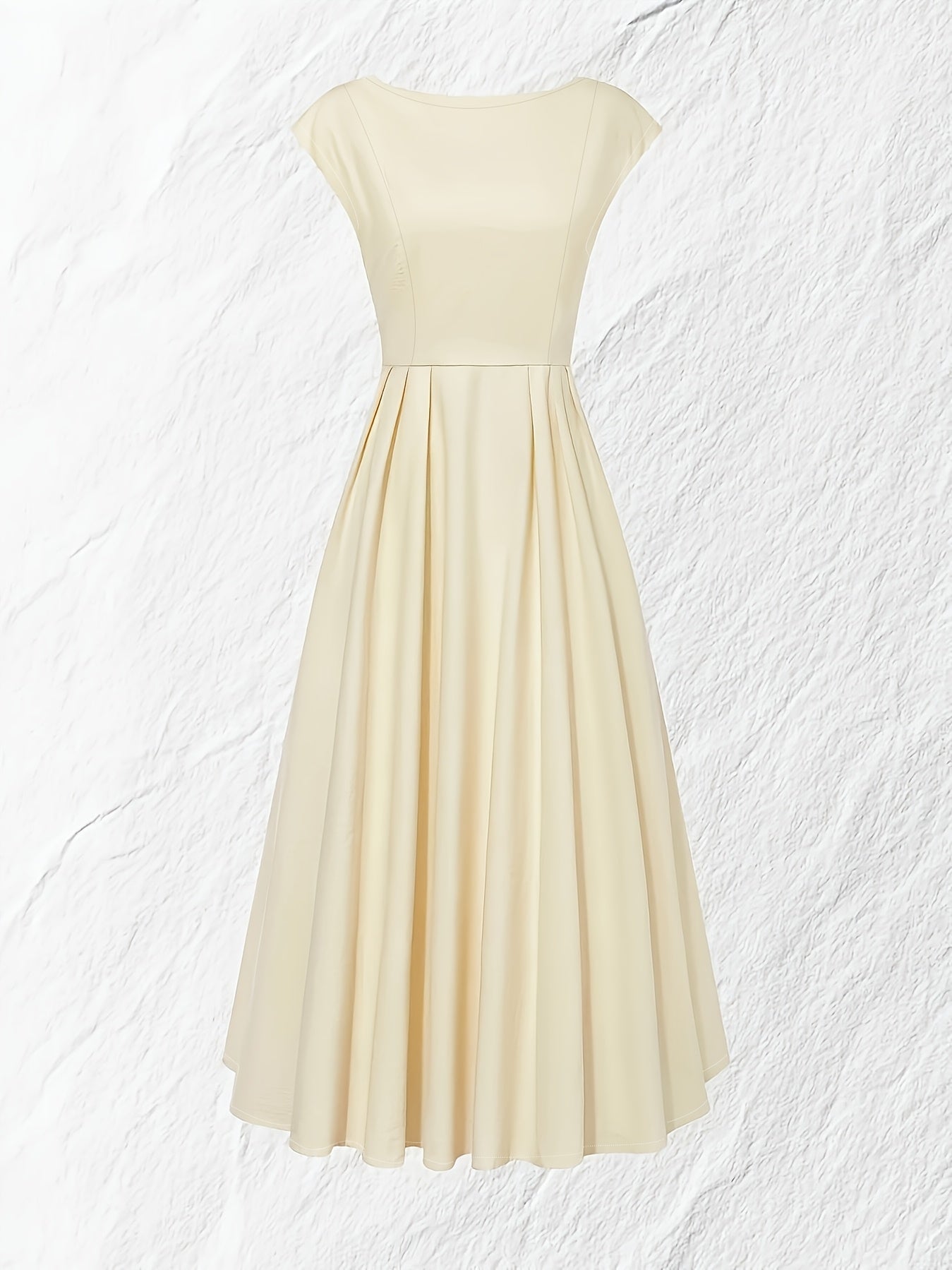 Vestido Midi Elegante Beige Marfil Corte Amplio para Fiesta, Boda y Eventos Formales