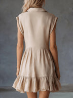 Vestido mini elegante y cómodo para mujer, color albaricoque, hombros anchos, sin mangas, moda especial