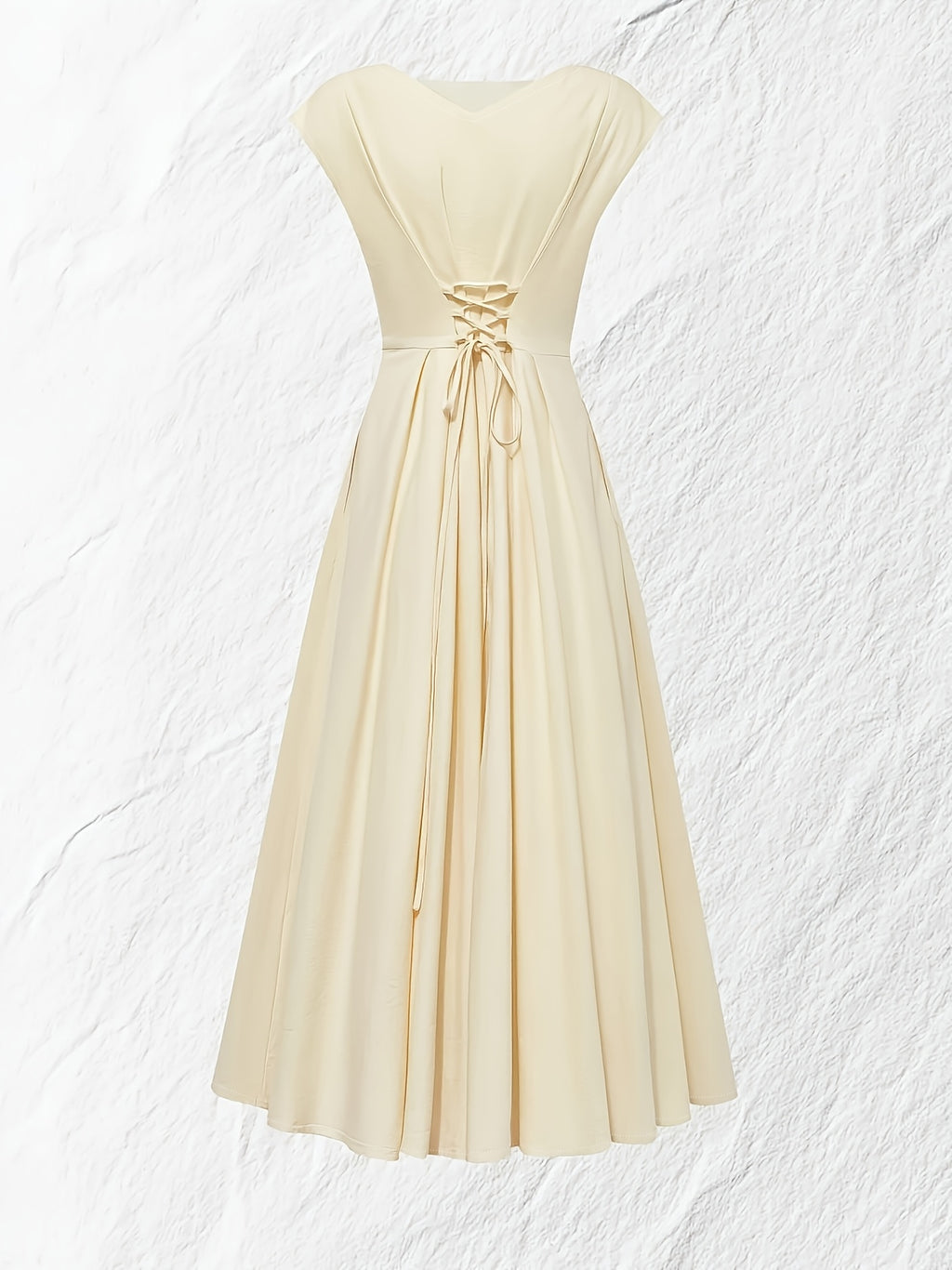 Vestido Midi Elegante Beige Marfil Corte Amplio para Fiesta, Boda y Eventos Formales