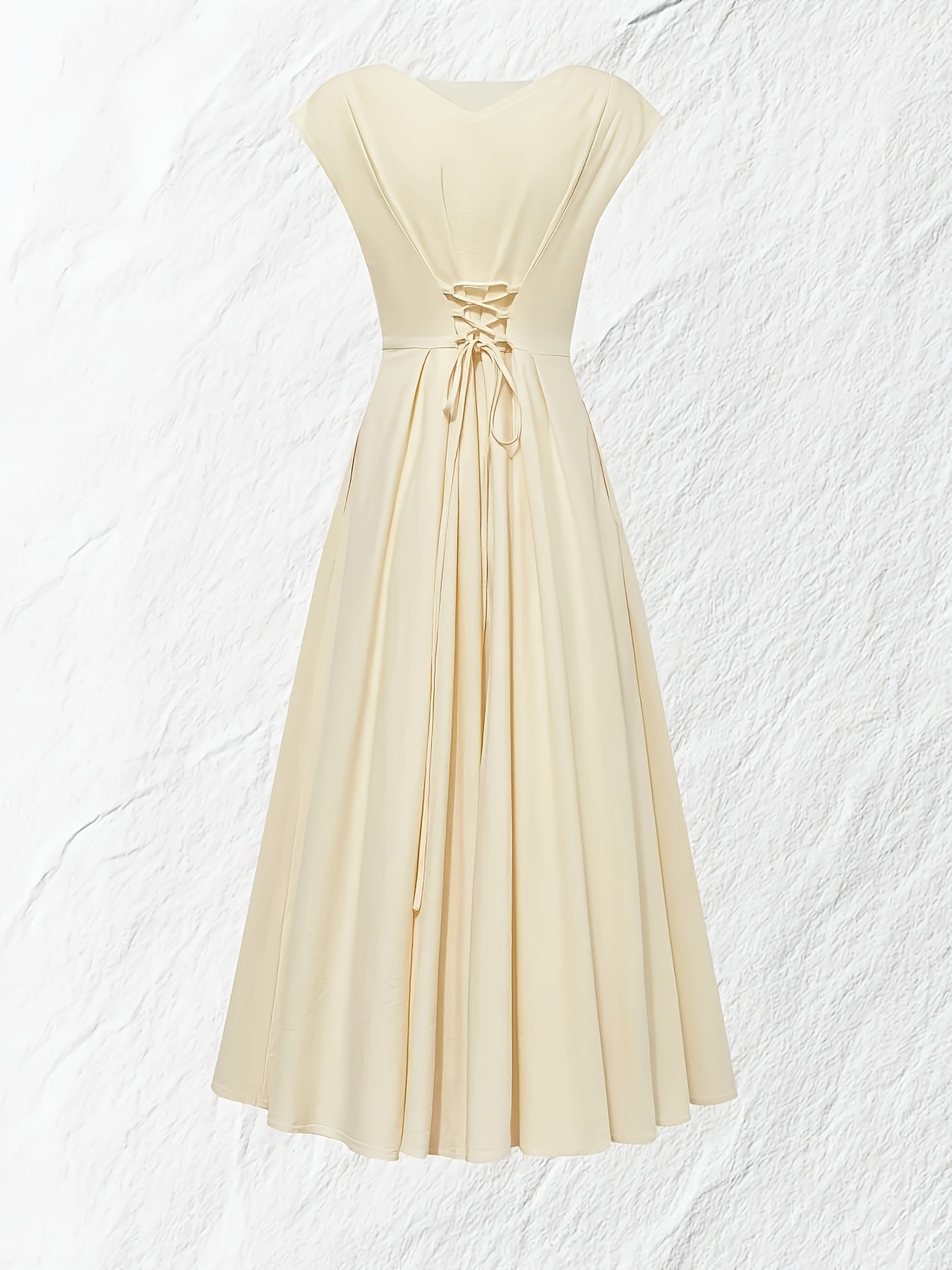 Vestido Midi Elegante Beige Marfil Corte Amplio para Fiesta, Boda y Eventos Formales