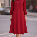 Vestido Midi Camisero Manga Larga Elegante para Oficina y Uso Casual