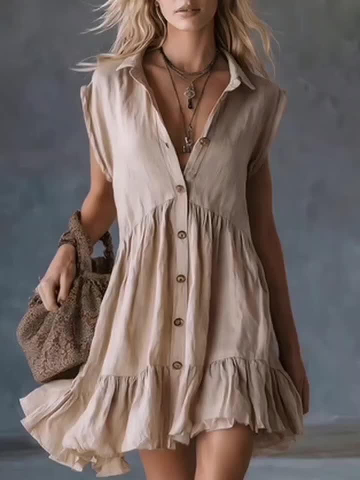 Vestido mini elegante y cómodo para mujer, color albaricoque, hombros anchos, sin mangas, moda especial