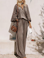 Mono Largo Mujer Rayas Azul Cielo y Blanco Escote Cruzado Casual Resort con Bolsillos