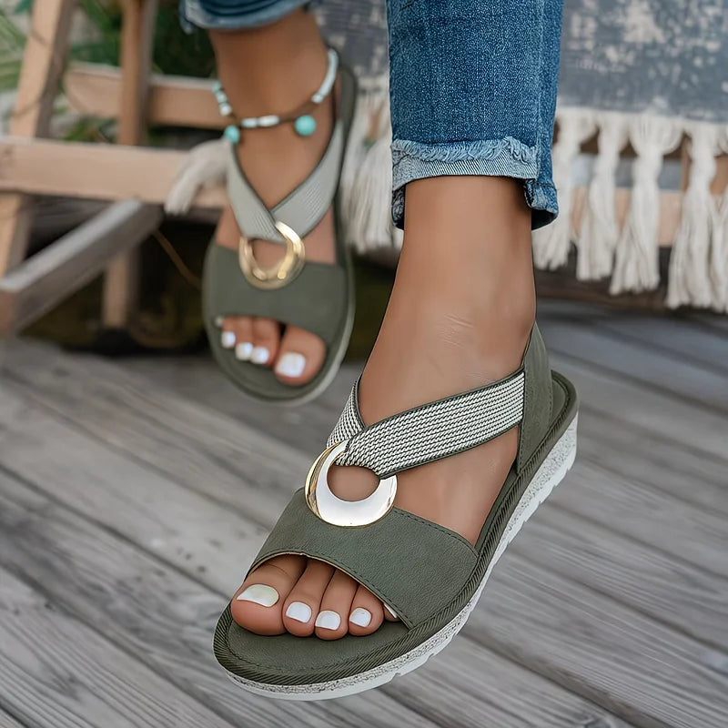 Sandalias Femeninas Cómodas con Correa Casual para Verano Verde