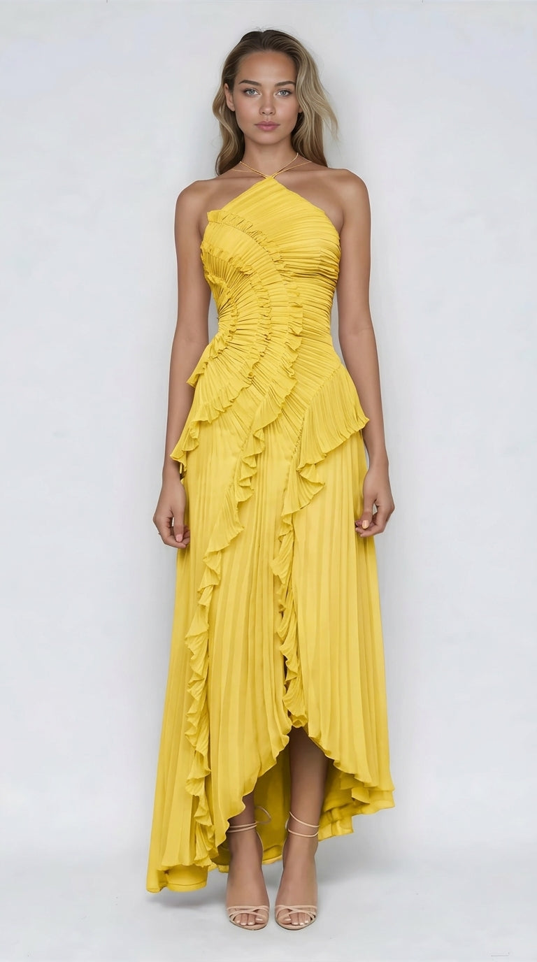 Sancia - Vestido midi plisado con holanes