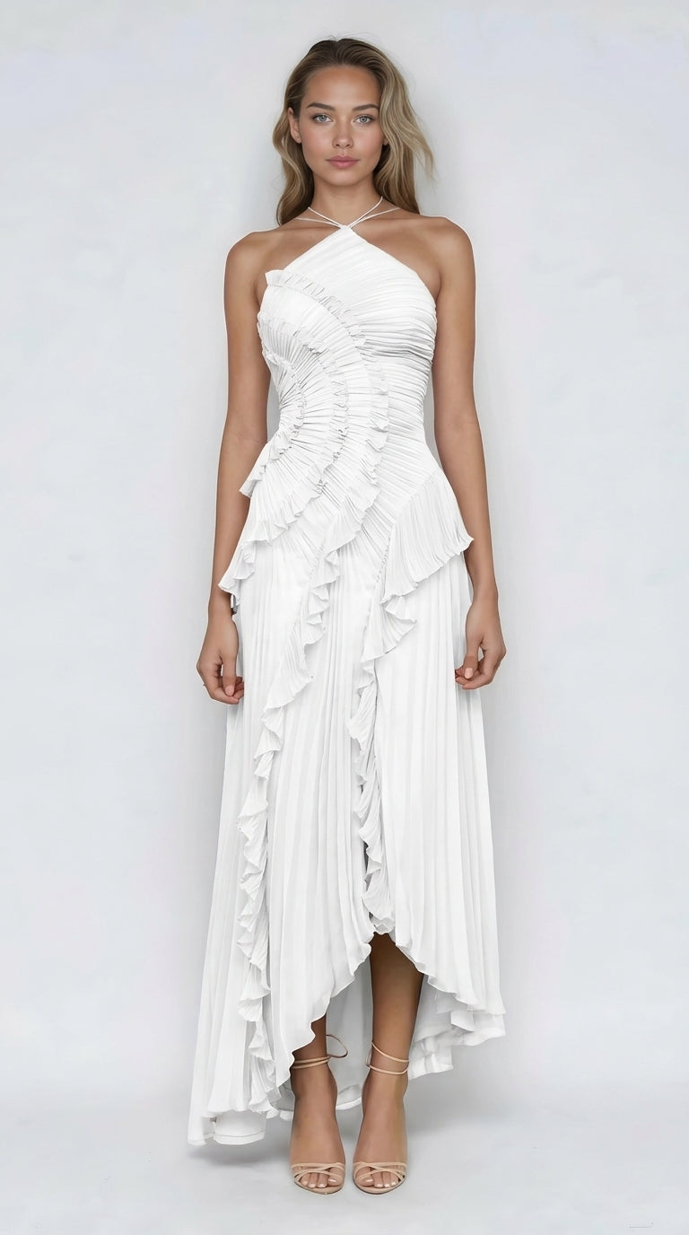 Sancia - Vestido midi plisado con holanes